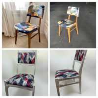 Комплекты ярких деревянных стульев, винтаж.