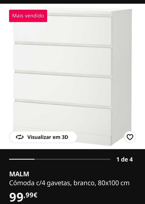 Cómoda Malm IKEA de 4 Gavetas