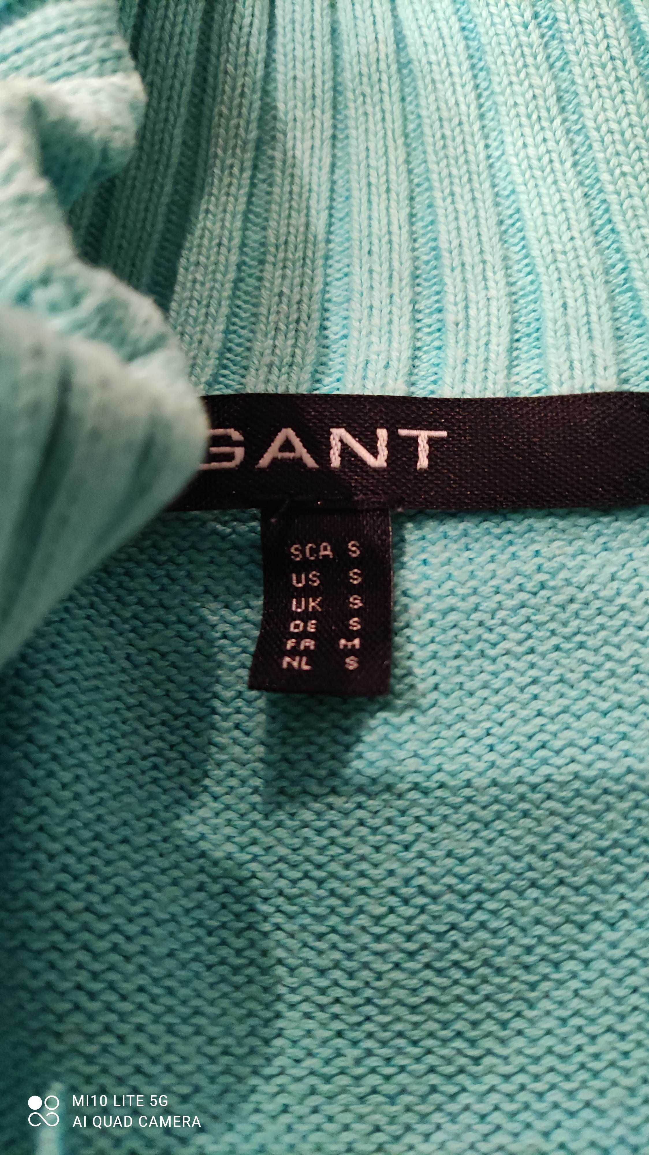 Casaco de malha, azul celeste, tam S, marca: GANT