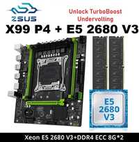 Комплект ZSUS X99 P4 LGA2011-3 Xeon E5 2680 V3 CPU DDR4 16GB 2X8 GB