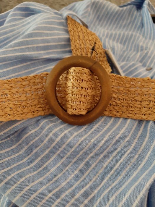 Sukienka Zara S długa koszula pasek len wiskoza Slim paski tkmaxx boho