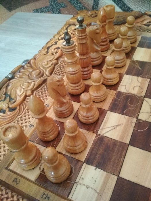 Настольная игра 3в1 резные нарды шашки шахматы резные