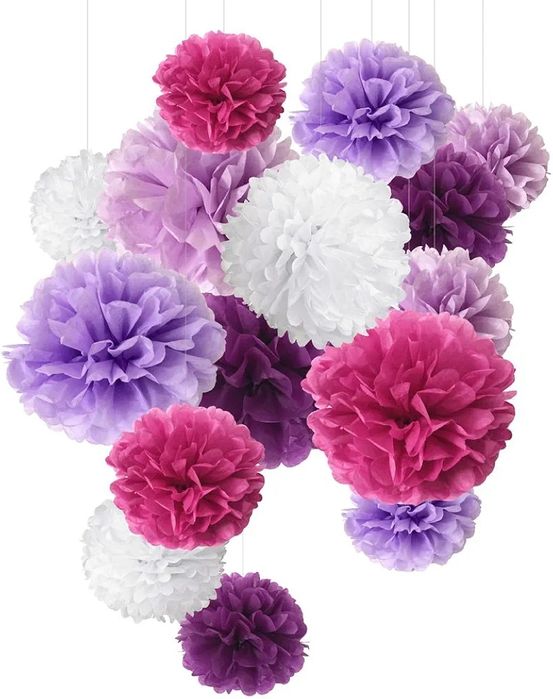 Pompony papier bibułowy 15szt. Ozdoby dekoracje sparking dream