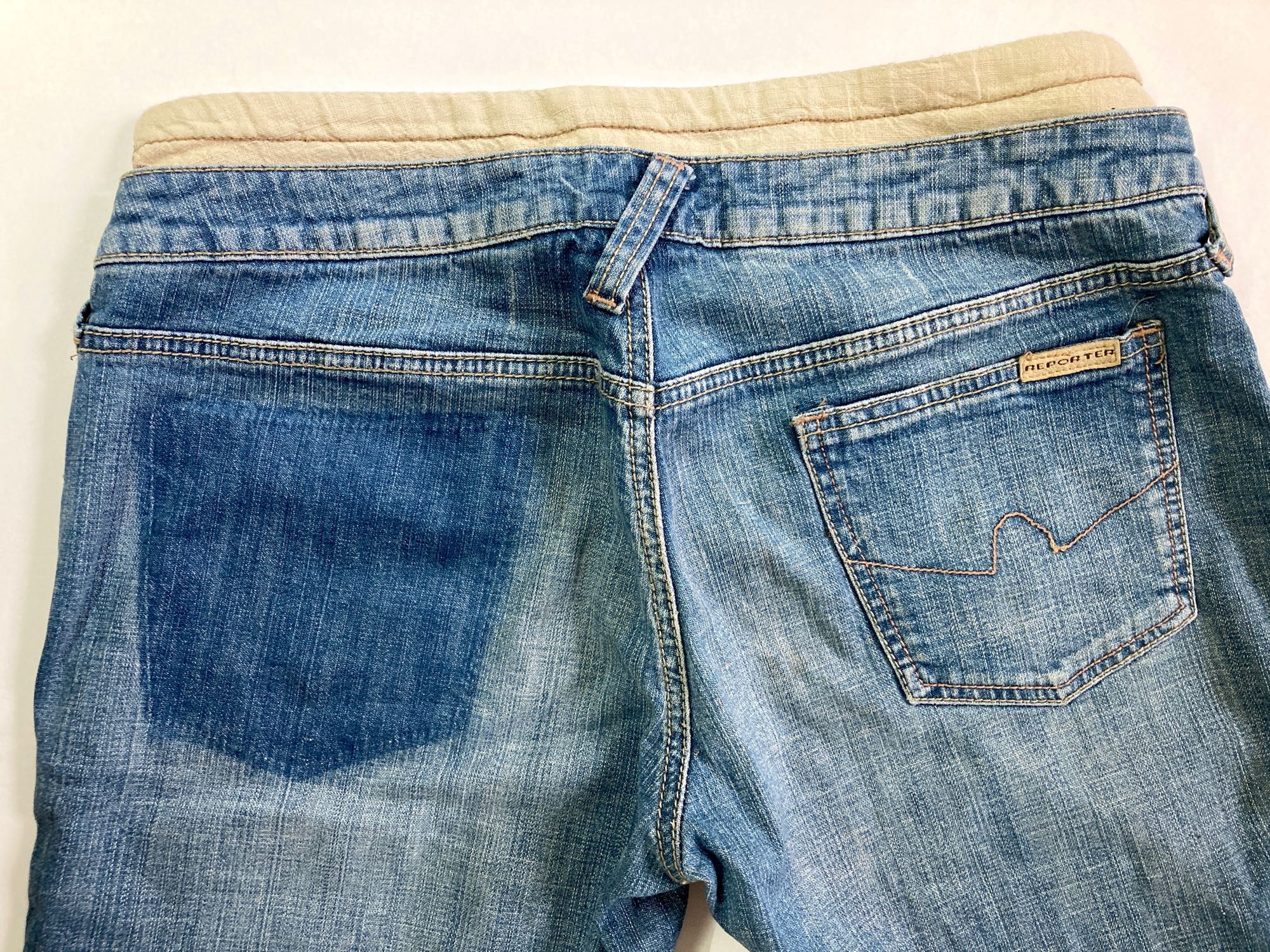 Spodnie damskie rybaczki jeans używane L do łydki REPORTER