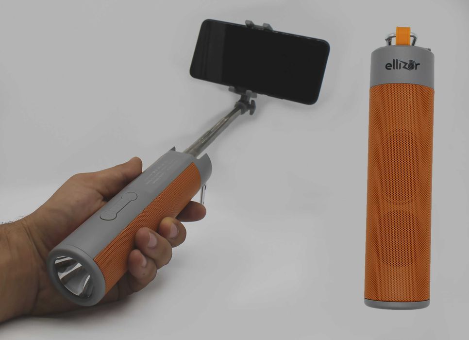 LED фонарик, powerbank, бт колонка ELLIZOR MG-02, 5 в 1 с селфи палкой