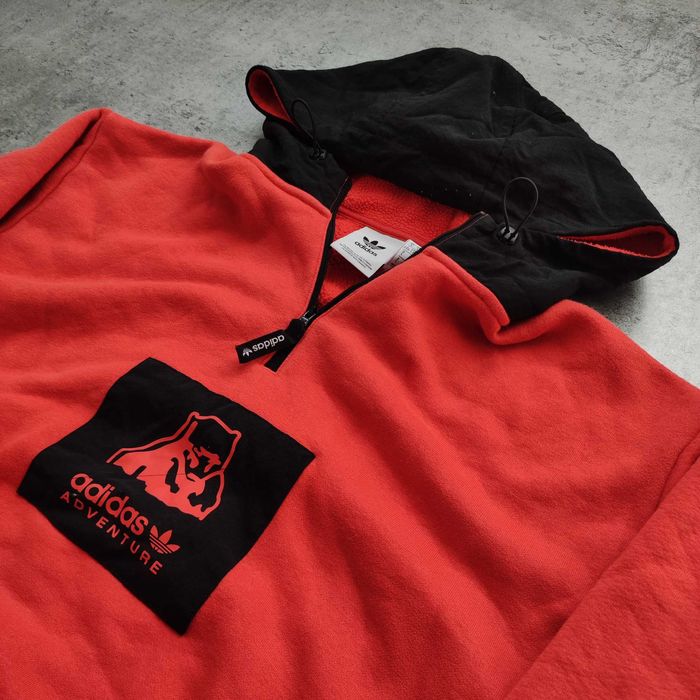 MĘSKA Bluza z Kapturem Hoodie Suwak Pomarańczowa Polar ADV Adidas Logo
