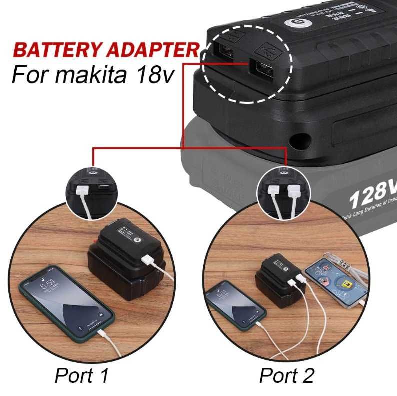 Адаптер батареї для батареї Makita 18 В, подвійний USB-вихід