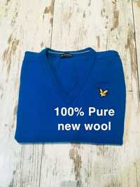 Sweter wełniany lyle&scott Pure wool czysta wełna niebieski vintage