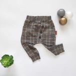 Eleganckie chłopięce SPODNIE wizytowe baggy beż czarna krata 98