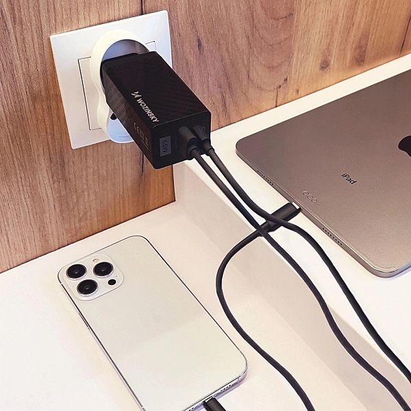 Ładowarka Sieciowa GaN 65W z portami USB, USB C wspiera QC 3.0 PD czar
