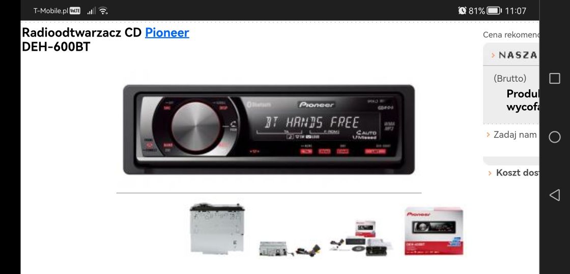 Radio samochodowe Pioneer deh-600bt