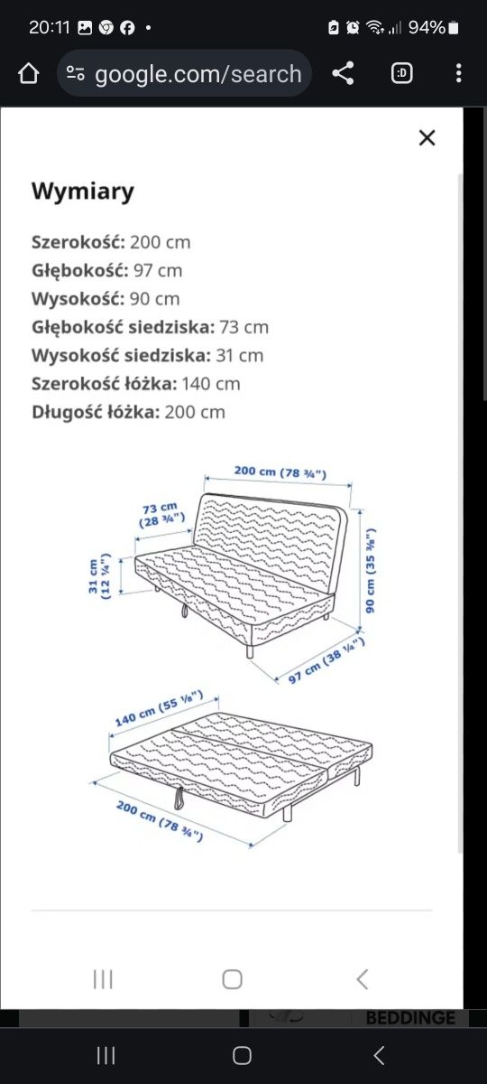 Sofa Kanapa Łóżko Ikea Beddinge
