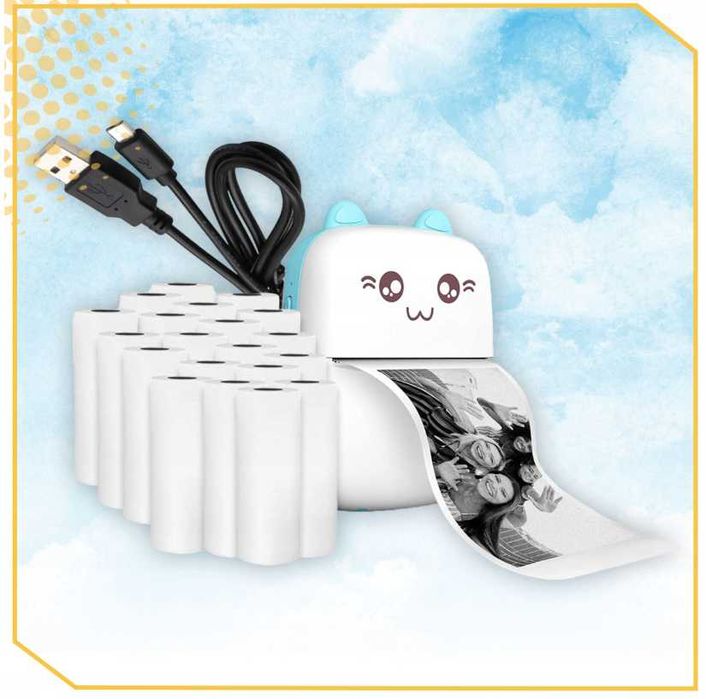 Mini Drukarka Termiczna Drukuś + 21 Rolek Aparat Natychmiastowy OKAZJA