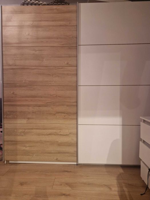 Szafa przesuwna dwudrzwiowa Agata meble. Biały - dąb sonoma 200  cm