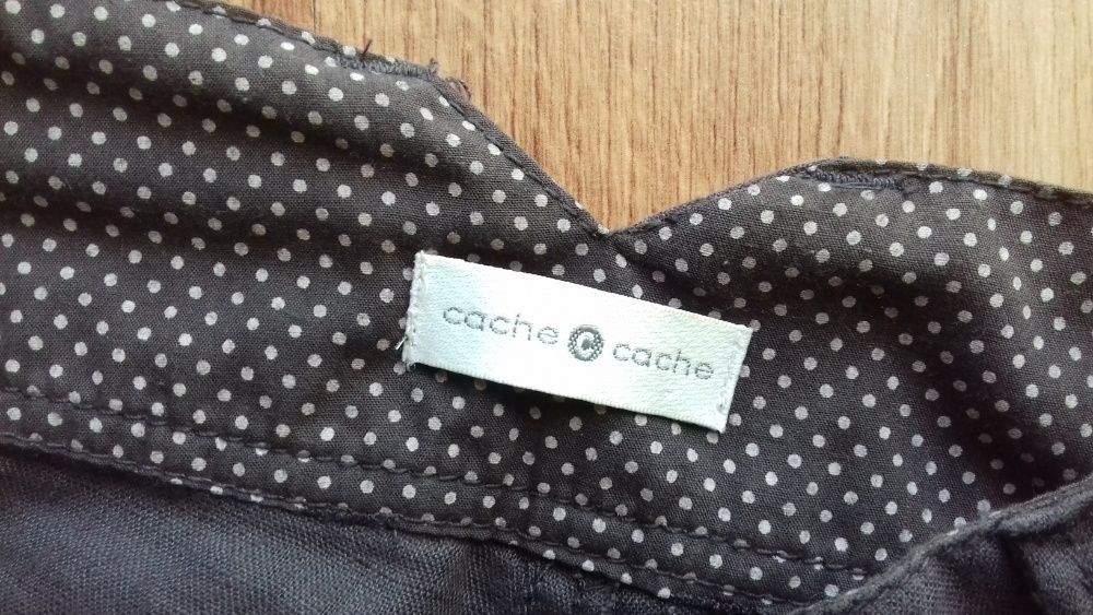 Luźne, lekkie, brązowe spodnie 100% len marki Cache Cache