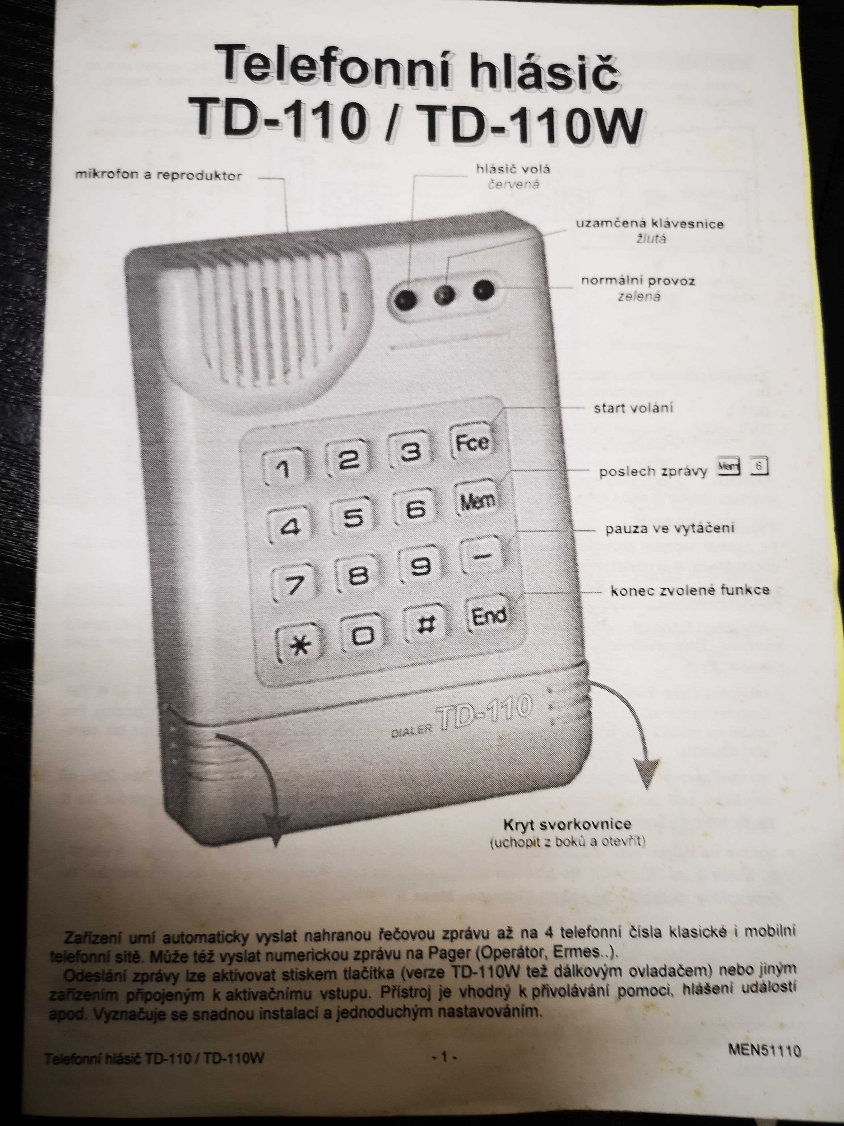 Автоматический телефонный диалер JABLOTRON TD-110