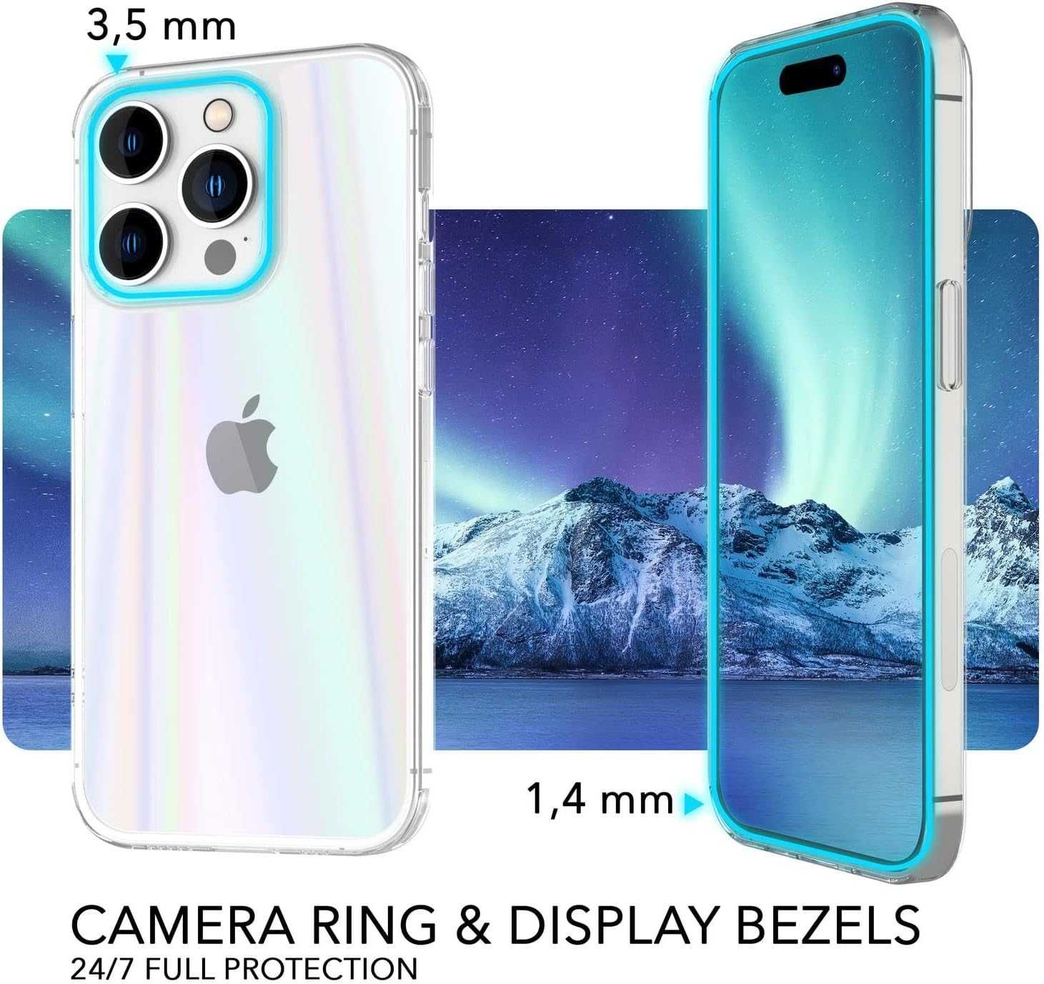 NALIA iPhone 14 Pro etui przezroczyste holograficzne bezbarwne 2xszkło