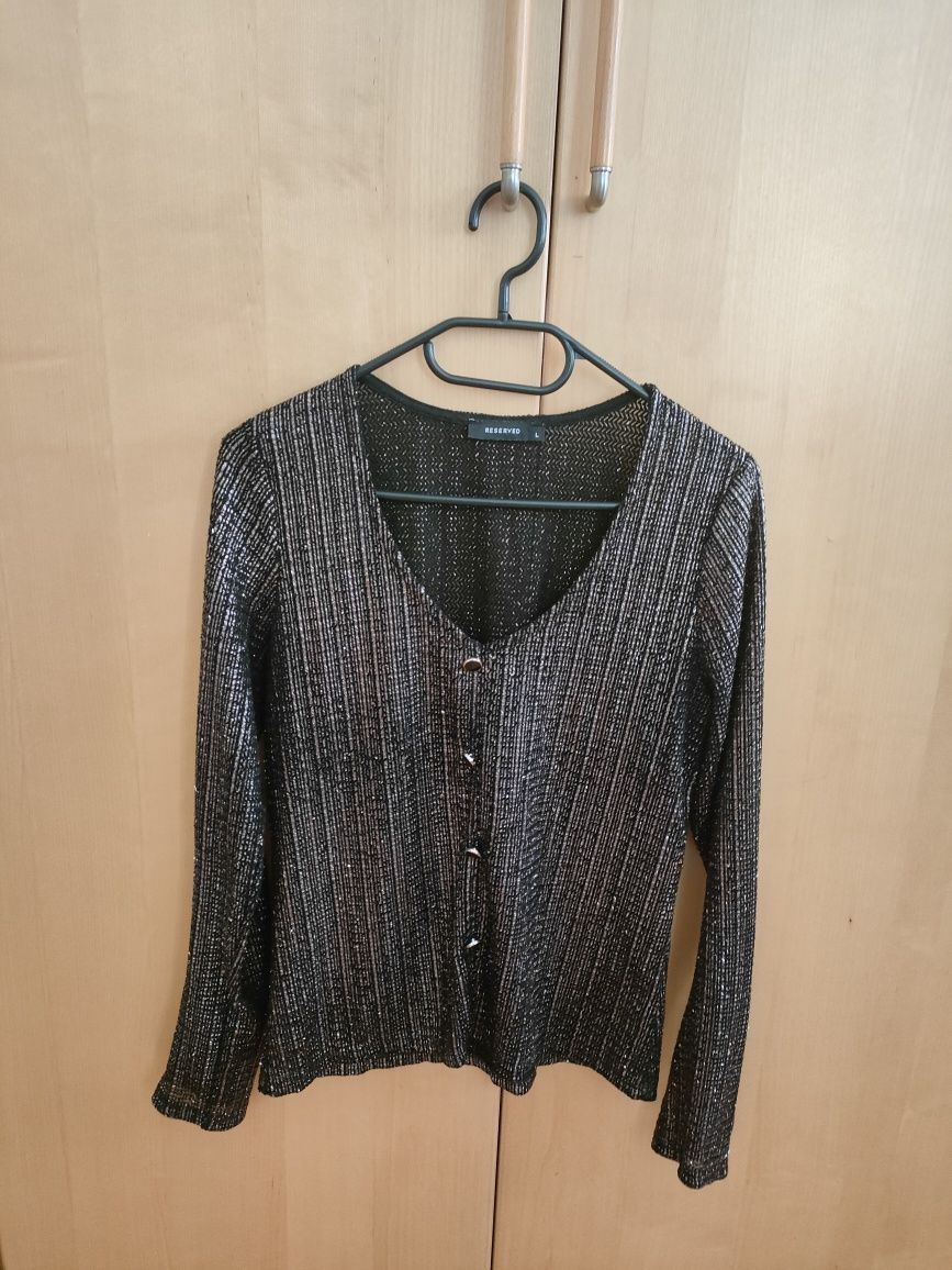 Czarno-złota elegancka bluzka z długim rękawem - Reserved
