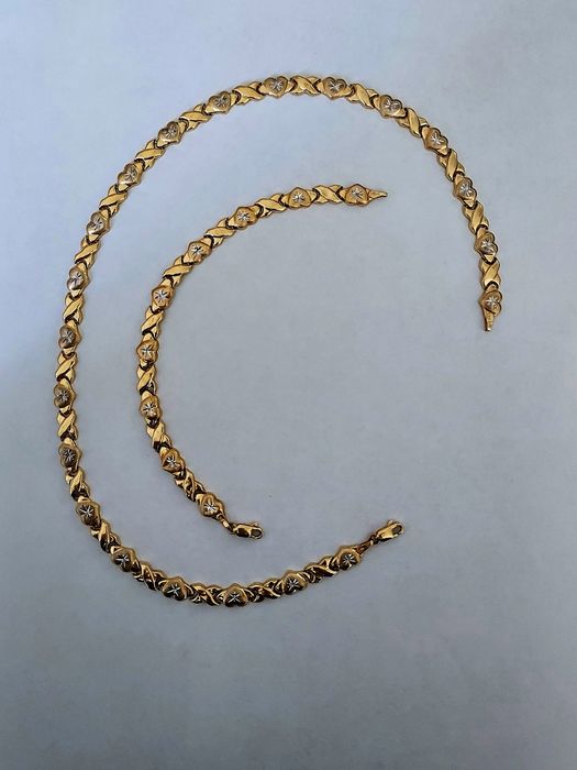 Złoty komplet biżuterii pr 585 14k. Złoty łańcuszek wraz ze złotą bran