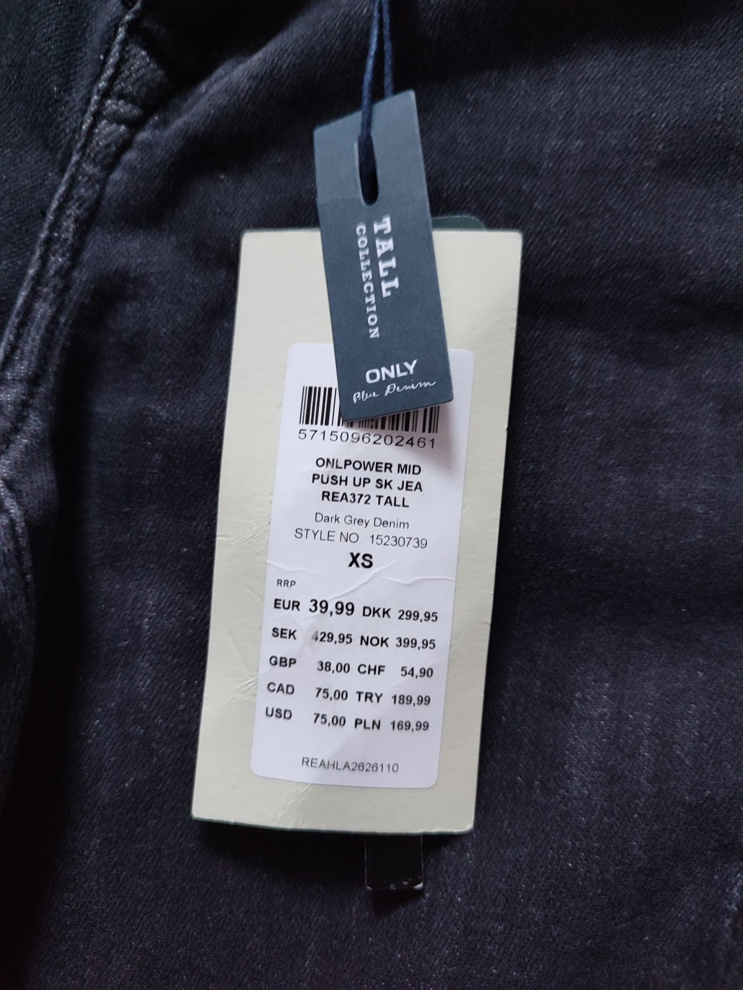 Ciemnoszare jeansy wysoki stan push up Only XS