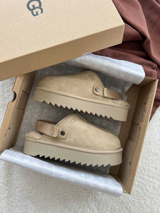 Угги UGG Lanah Clog Brown Beige Platform / Уггі Ланах Клог бежеві замш