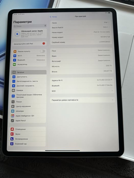 Планшет ipad air 13 m3 wi fi 256 gb blue/space grey  (mcnp4)