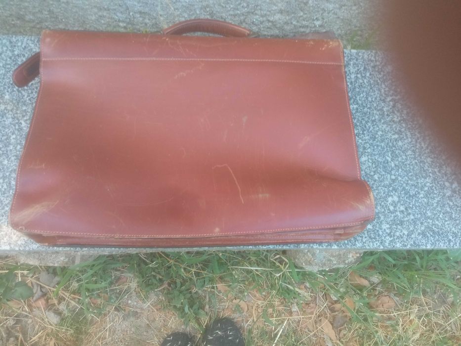 Pasta executivo vintage de pele genuína