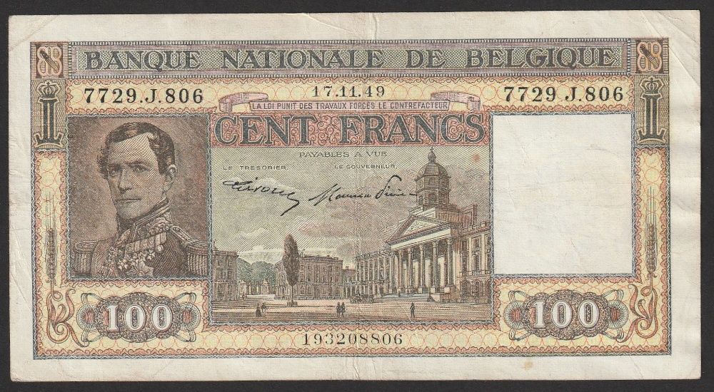 Belgia 100 franków 1949 - król Leopold I KOBURG GOTHA
