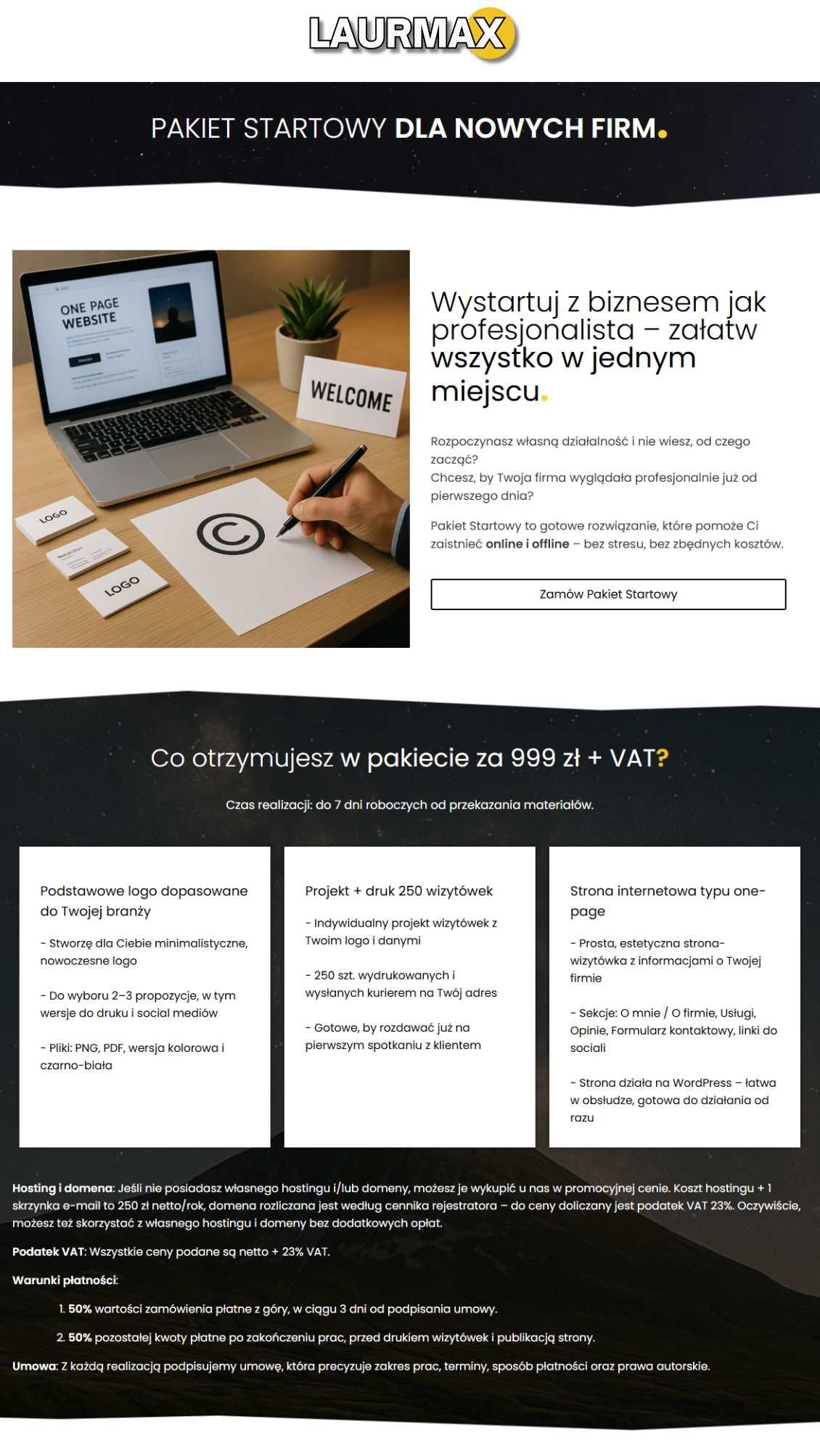 Strony Internetowe - Pakiet Start - logo + wizytówki + strona od 999zł