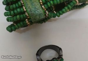 Conjunto de pulseira + anel cor verde