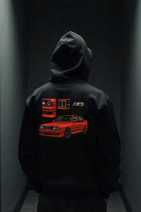 Męska Czarna Bluza M Czerwone BMW E30 Klasyk