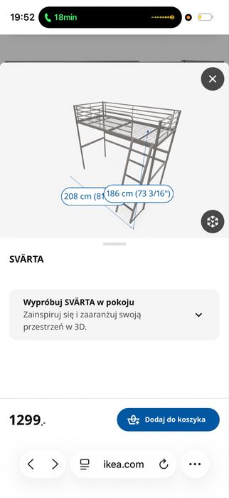 łóżko piętrowe o wymiarach 90x200