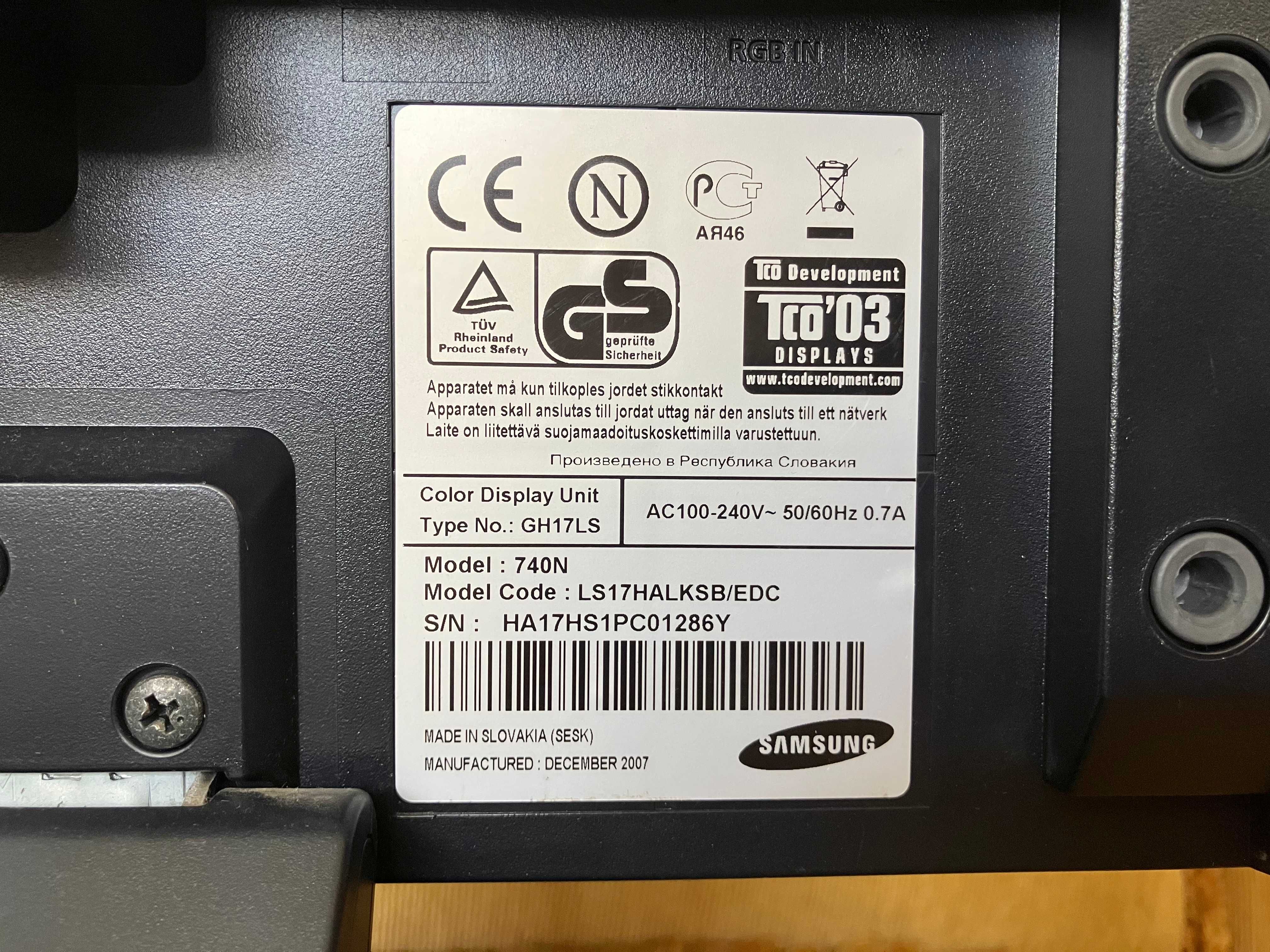 Monitor Samsung 740N