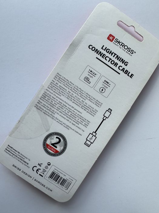 Cabo carregamento SKROSS 1m, branco, para iPhone, iPad e iPod