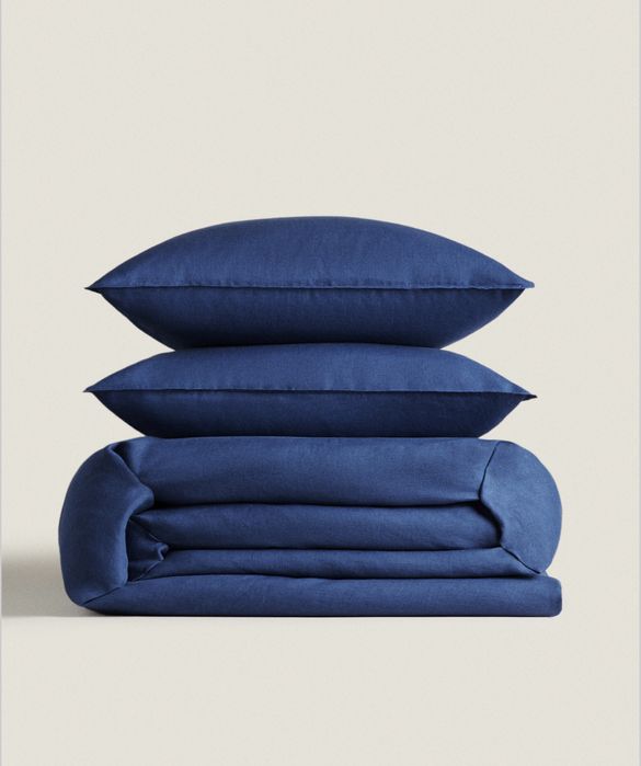 Conjunto cama 90cm (140 GXM2) Capa De Edredão e Lençol De Baixo Em Linho Zara Home NOVO
