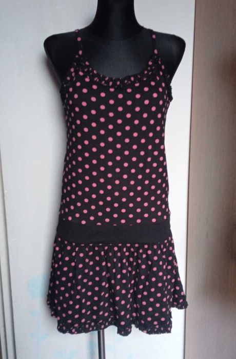 Fishbone sukienka na lato czarna w różowe kropki r. 36/38