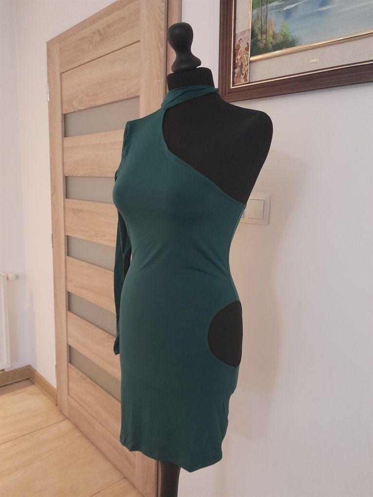 Zielona efektowna wycięta sexi sexowna sukienka S M 36 38