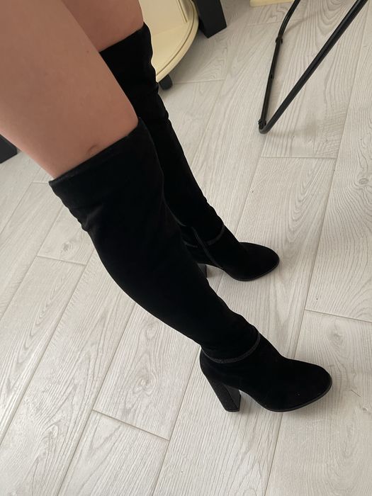 Ботфорти жіночі, женские черные ботфорты, сапоги зимние, демисезон