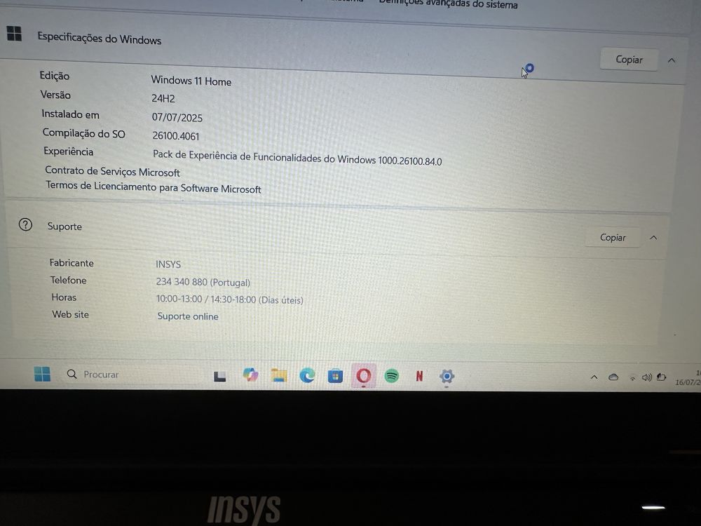 portatil insys para troca