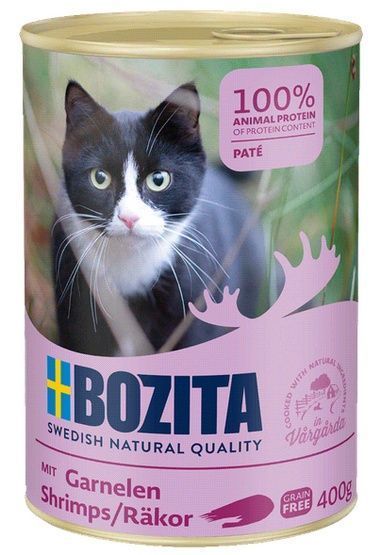 Bezzbożowa i wysokomięsna karma dla kotów z krewetkami - Bozita 400g
