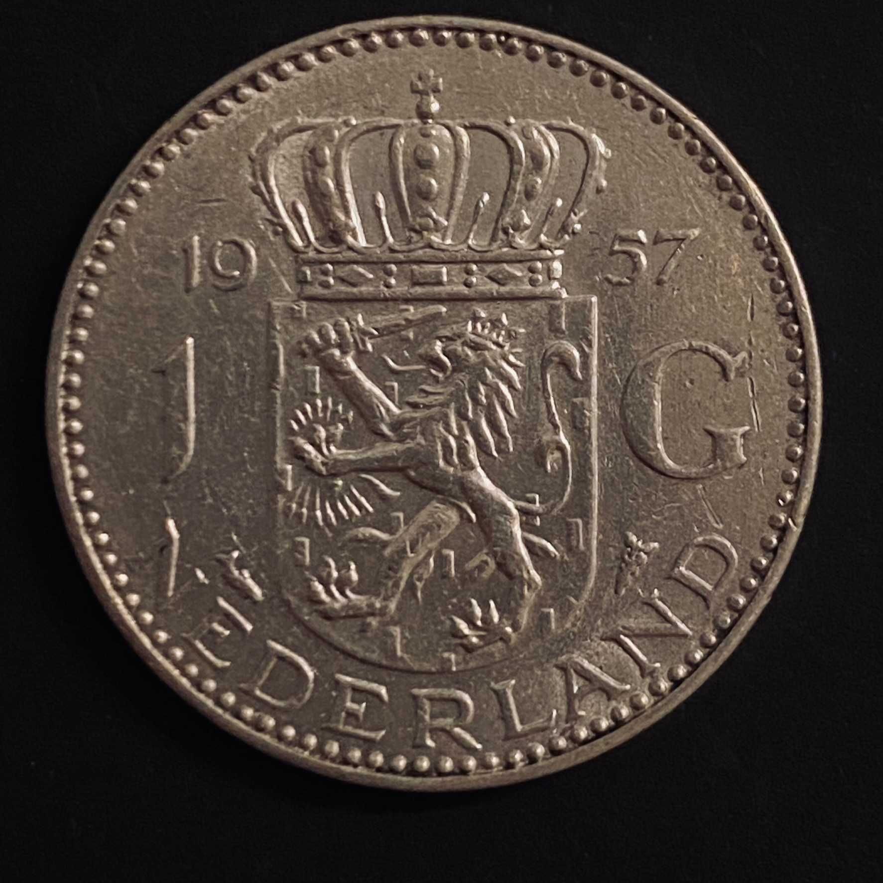 HOLANDIA, 1 gulden, rok 1957, Ag 0,720