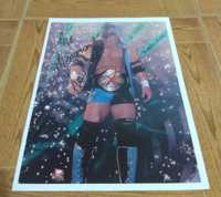 Póster do wrestler AJ Styles autografado pelo próprio