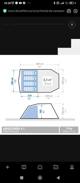 Vendo tenda de campismo AIR SECONDS F&B 4.1  em excelente estado