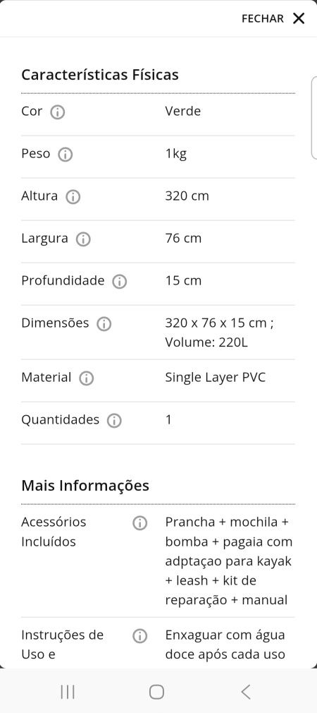 Prancha Paddle SUP Waterfall como nova