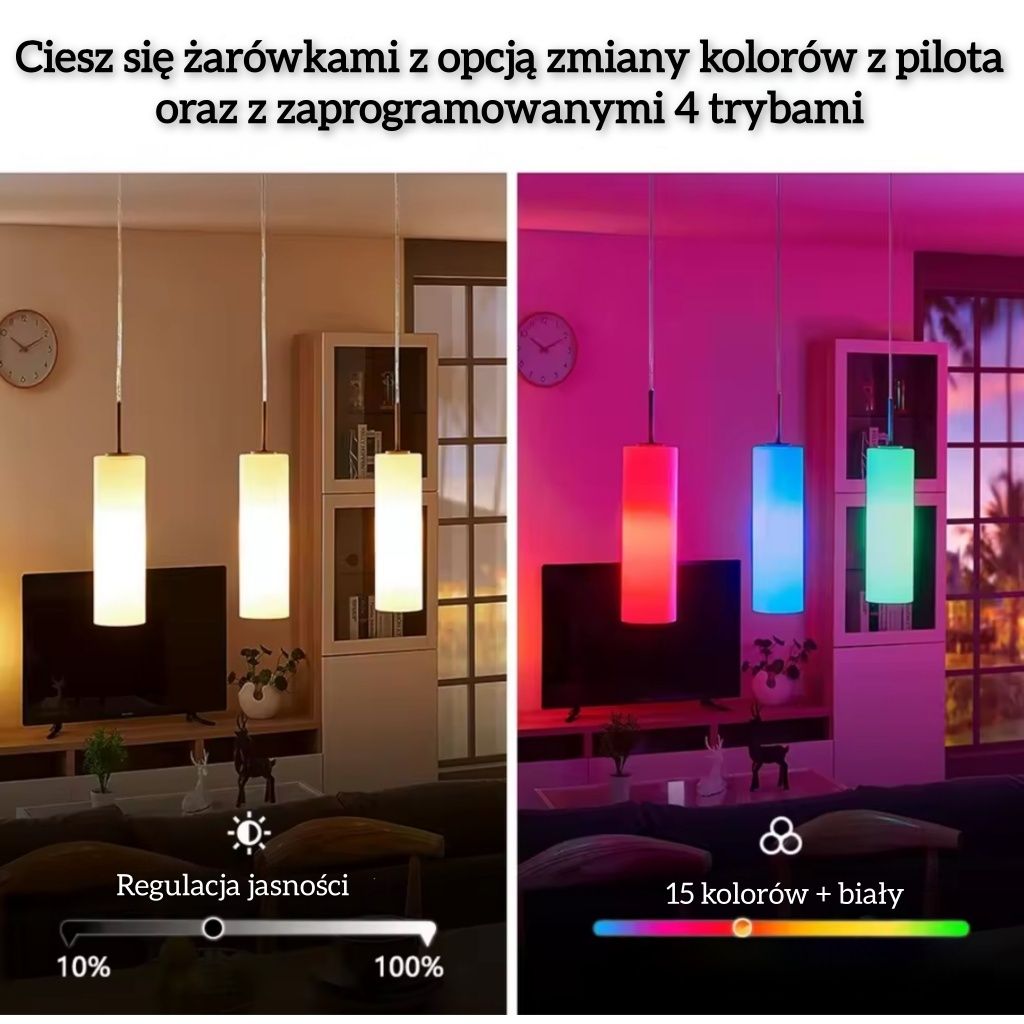 Żarówka LED E27 16 kolorów + pilot 24 przyciski