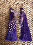 Kolczyki wiszące Boho/Etniczne/Frędzle + Piórka, Fiolet/Purple