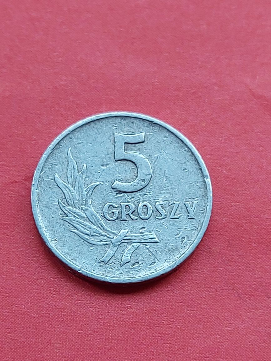 moneta z czasów PRL 5 groszy 1962r bez znaku mennicy