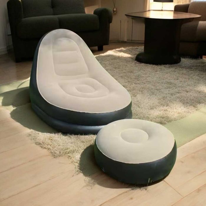 Надувне велюрове крісло з пуфиком для дому чи саду