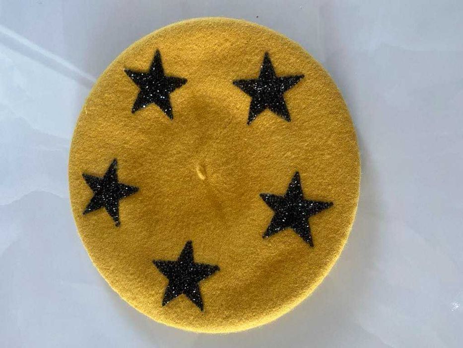 Accessorize Beret wełniany musztardowy 55/56 cm błyszczące dżety