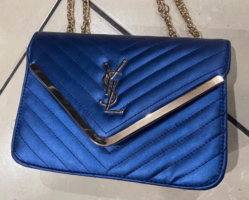 Mala azul metalizada ysl